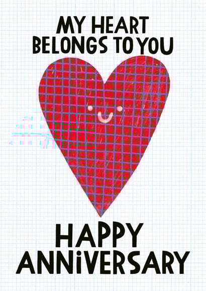 Cute Anniversary Card - Red Love Heart - My Heart Belongs To You - Lettering created by Anke Weckmann Illustration