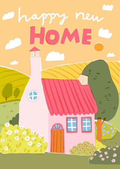 Cute Hew Home Card - Flowers - Illustration created by Olla