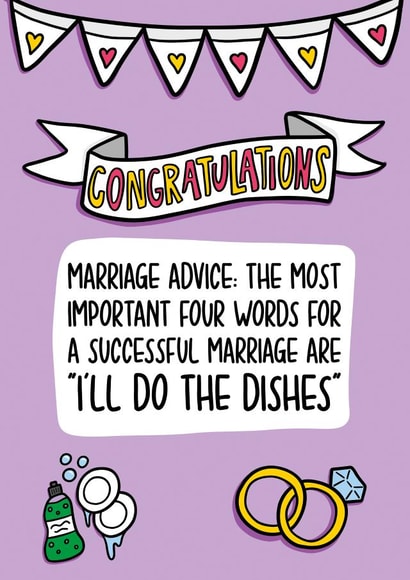Funny Wedding/Engagement Card - Marriage Advice - Dishes created by TeePee Creations