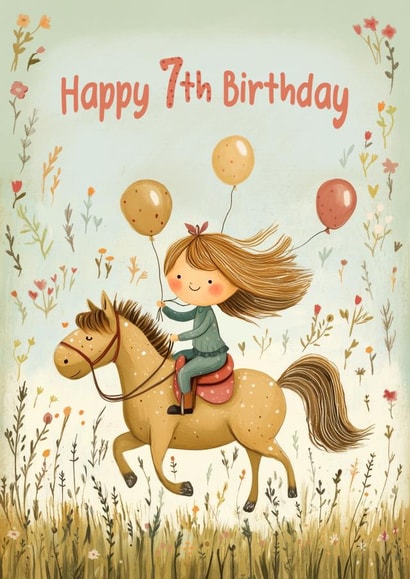Cute Birthday Card - 7th Birthday - Horse Riding created by Bellollage