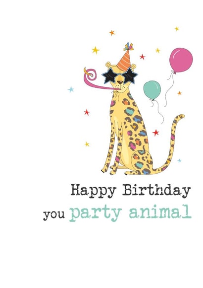 Cute Birthday Card - Party Animal - Leopard created by Dandelion Stationery