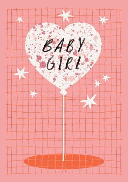 Pretty New Baby Card - Baby Girl - Heart Balloon created by Aimee Mac Illustration