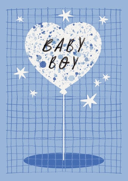 Cute New Baby Card - Baby Boy - Heart Balloon created by Aimee Mac Illustration