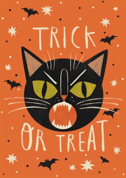 Fun Halloween Card - Black Cat & Bats - Spooky Vibes created by Alice Mole Illustration