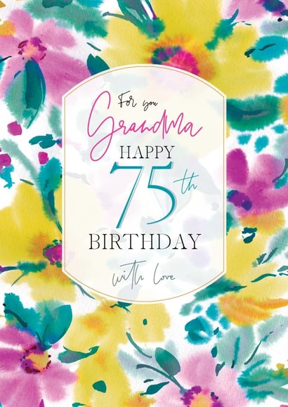 Pretty Birthday Card - 75th - For Grandma - Floral Painted Pattern created by Rebecca Prinn