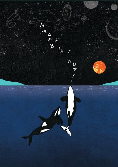 Arty Birthday Card - Whales - Night Sky created by Greyling Post