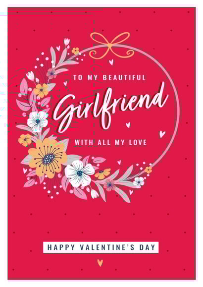 Classic Valentine's Day Card - For Girlfriend - Floral Wreath created by Dalia Clark Design