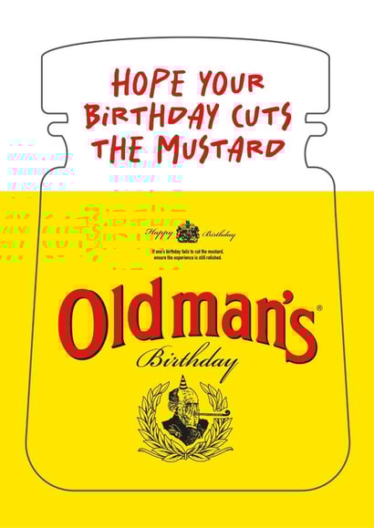 Amusing birthday card for men, dads and friends. Jar of mustard themed. created by Leo