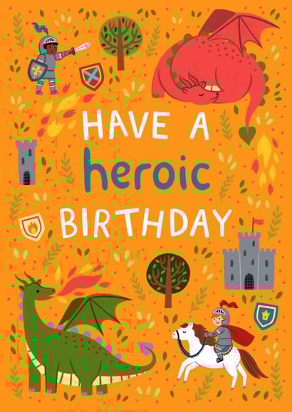 Cute Birthday Card - Heroic - Knights And Dragons created by Pear Tree Press