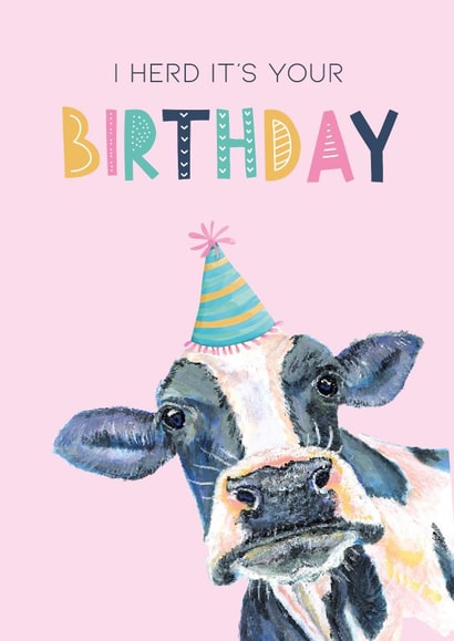 Cute Birthday Card - Cow - I Herd It's Your Birthday created by Patricia Grace