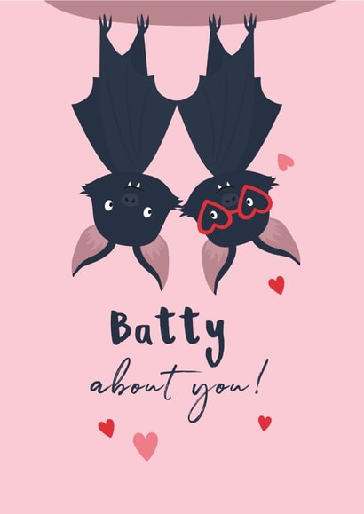 Cute Valentine's Day Card - Batty About You! - Bats created by Klara Hawkins