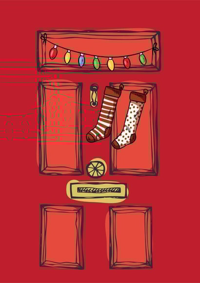 A cute Christmas card featuring a festive red door. created by Summer Lane Studio