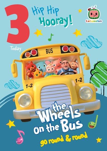 Cute Birthday Card - 3rd - Cocomelon - Wheels on the Bus created by Danilo