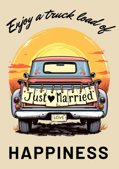 A Truck load of happiness with this Just married Classic Truck to drive off in. created by RevThreads
