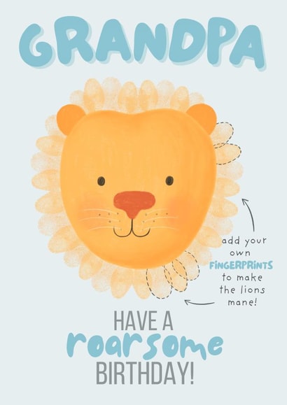 Cute Birthday Card - For Grandpa - Fingerprint Lion Mane created by Sian Moore Illustration