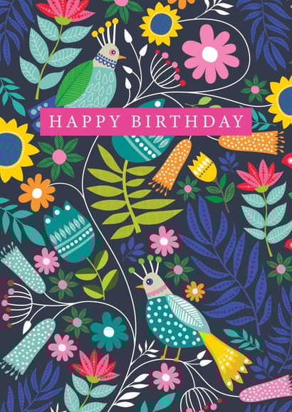 Classic Birthday Card - Birds & Flowers - For Her created by The Boy and the Bear