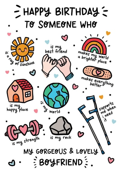 Cute Birthday Card - For Boyfriend - Illustrations created by Lyndsay Moon