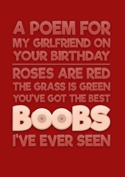 Rude Birthday Card - For Girlfriend - Best Boobs created by Blind Faith