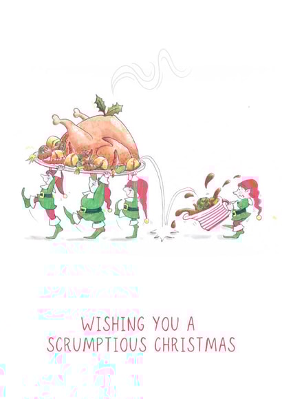 Cute elves deliver a scrumptious Christmas lunch. created by Mel Barren