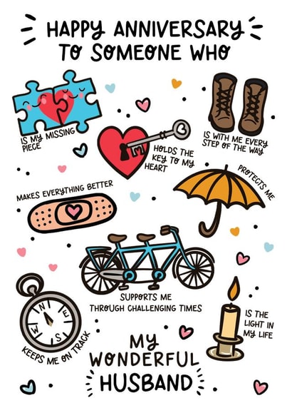 Cute Anniversary Card - For Husband - Sweet Illustrations created by Lyndsay Moon