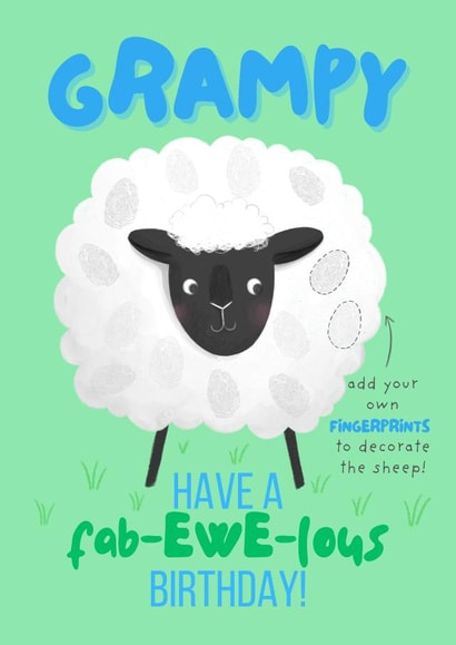 Cute Birthday Card - For Grampy - Fingerprint Sheep Decoration created by Sian Moore Illustration
