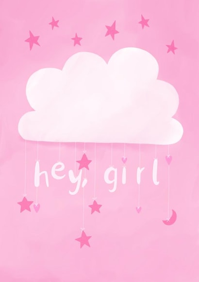 Cute New Baby Card - Baby Girl - Cloud Mobile created by Sian Moore Illustration