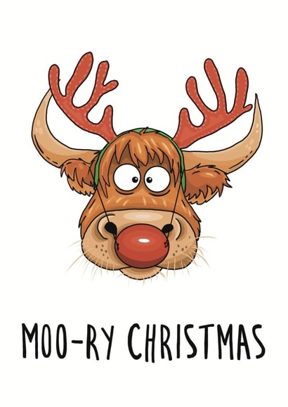 Funny Highland Coo Christmas Card/ Highland Cow Rudolph Happy Christmas Card created by Clare Stansfield