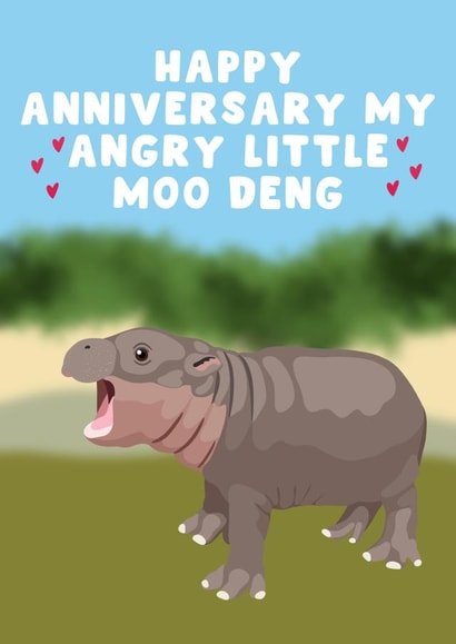Cute Anniversary Card - Angry Little Moo Deng - Hippo created by Pink Peach Cards