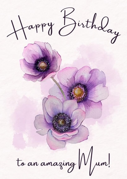 Pretty Birthday Card - For Mum - Watercolour Flowers created by NoseArt Designs