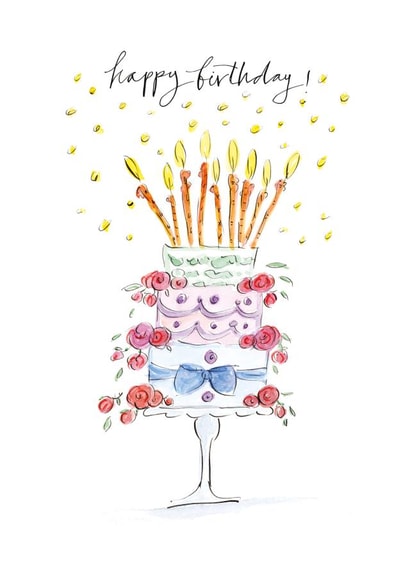 Classic Birthday Card - Wonky Birthday Cake - Calligraphy created by Gabrielle Solly Illustration