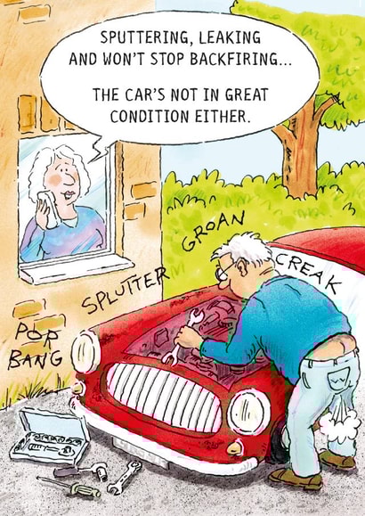 Funny Birthday / Father's Day Card - Fixing Car - Getting Older Joke created by Paperlink and Meraki Greeting Cards