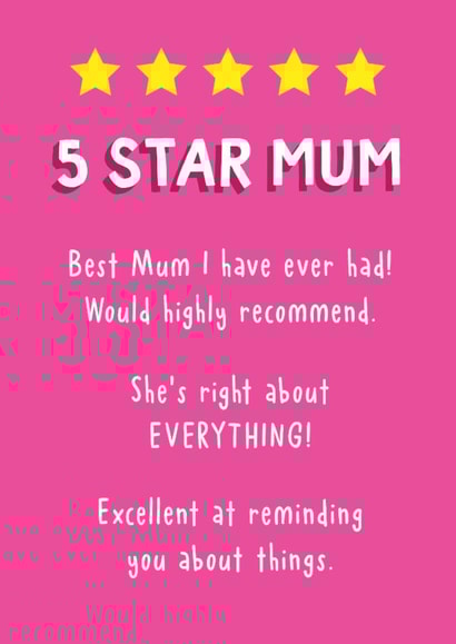 Funny Birthday/Mother's Day Card - Star Rating - Best Mum created by Sunny side Studios