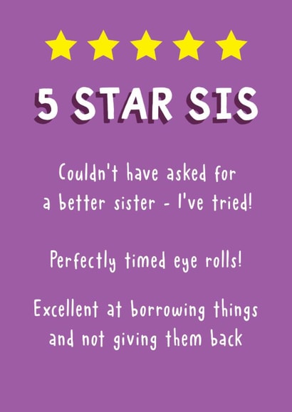 Funny Birthday Card - For Sister - Star Rating created by Sunny side Studios