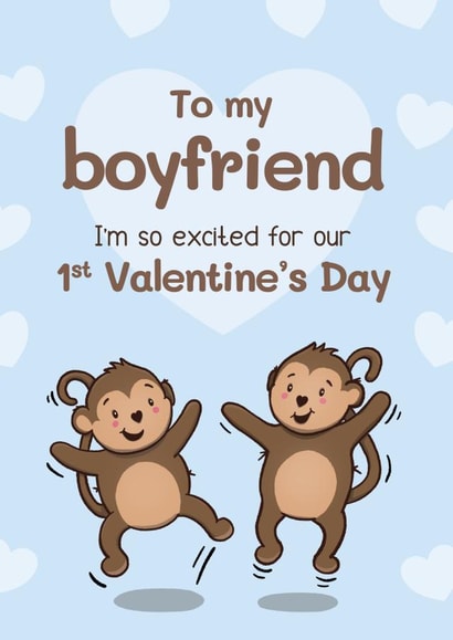 Cute Valentine's Card - 1st - For Boyfriend - Monkeys created by Bev O'Connor || @oconnordesign