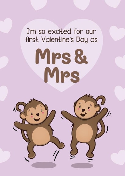 Cute Valentine's Card - 1st - Mrs And Mrs - Monkeys created by Bev O'Connor || @oconnordesign