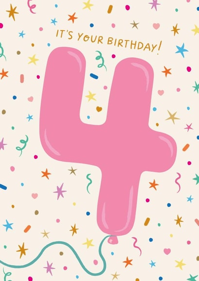 Cute 4th Birthday Card - For Her - Balloon created by The Pattern Press