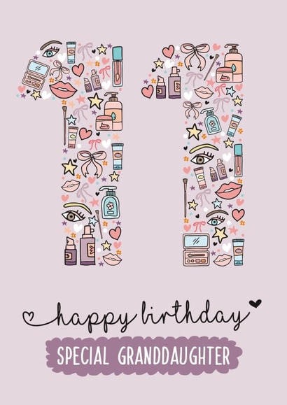 Cute 11th Birthday Card - For Granddaughter - Makeup created by Rulu