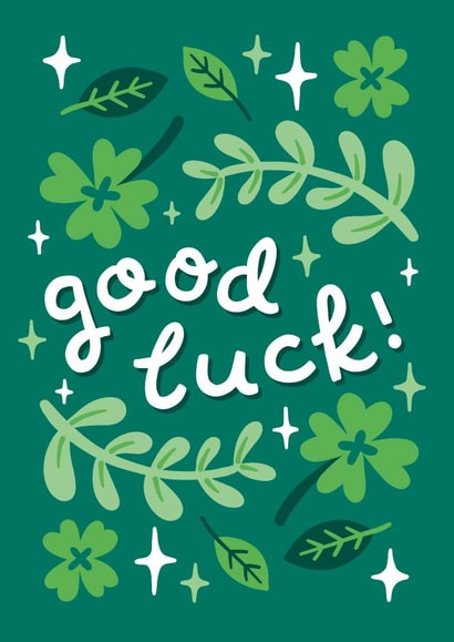 Good Luck! Cute 4 leaf clover card! For Exams, New Job, Leaving, Driving Test created by Josie Gledhill