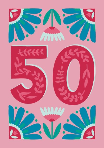 50th Birthday Card - Lovely Pink Floral Card For A Milestone Birthday! created by Josie Gledhill