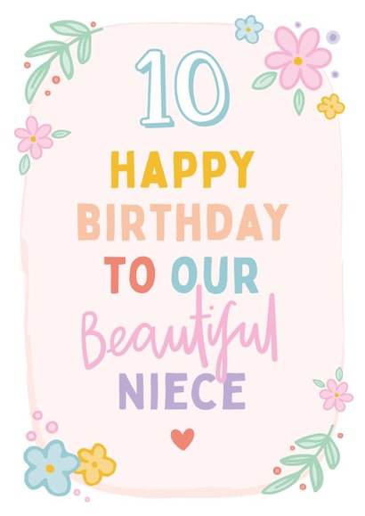 Cute 10th Birthday Card - For Niece - Flowers created by Macie Dot Doodles