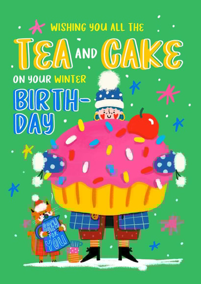 Cute Birthday Card - Winter Birthday - Tea And Cake created by NICHOLA COWDERY ILLUSTRATIONS 