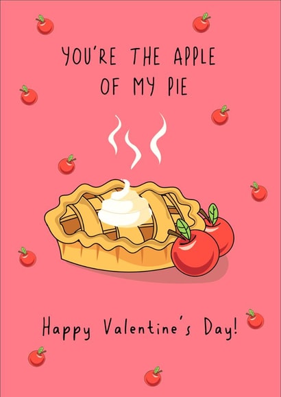 Cute Valentine's Day Card - You're The Apple Of My Pie - Pun created by @Laura Lonsdale Designs