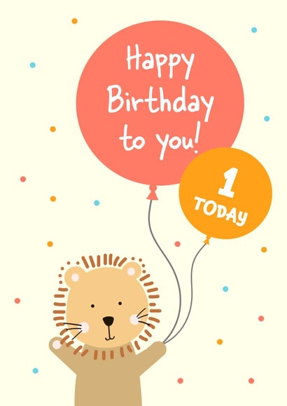 Cute 1st Birthday Day - Lion Birthday Card - First Birthday created by Laura Luhrs