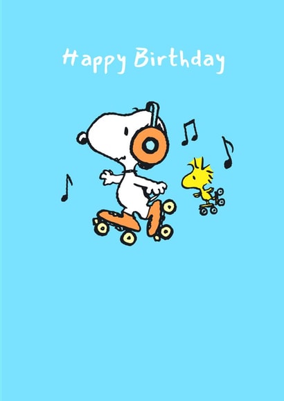 Snoopy and Woodstock Birthday Card – Peanuts – Rollerskating created by Danilo