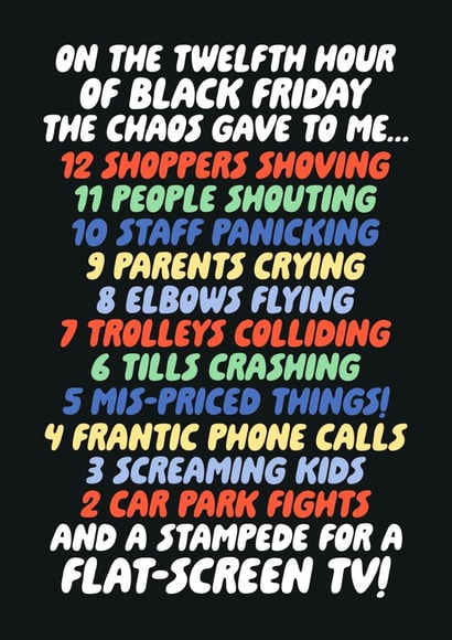 Funny Anti-Black Friday Christmas Card - On The Twelfth Hour - Black Friday created by Studio Doodles