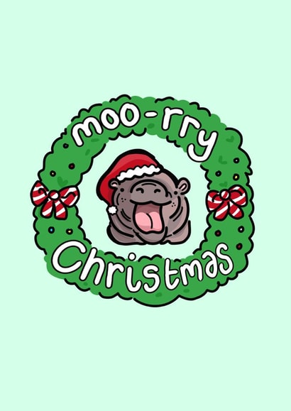 Merry Christmas from Moo Deng - Moo-rry Christmas! Cute Chibi Illustration Xmas created by Hana Khan