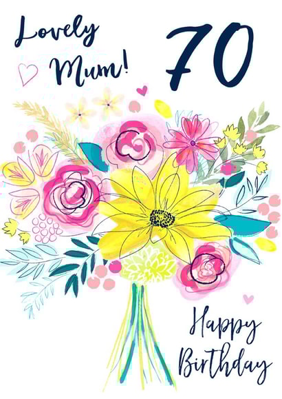 Classic 70th Birthday Card - For Mum - Flowers created by Katie Phythian Design