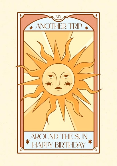 Arty Birthday Card - Another Trip Around the Sun - Tarot Card created by Rebekah Klimuck