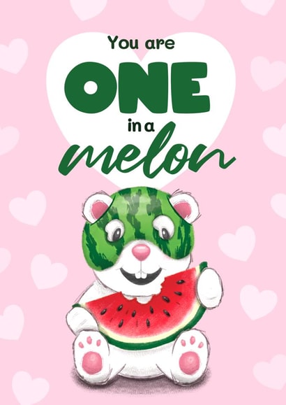 Cute Valentine's Day Card - One In A Melon - Bear created by Bev O'Connor || @oconnordesign