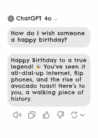 Funny Birthday Card - Chat GPT - Millennial created by Aussie Studios